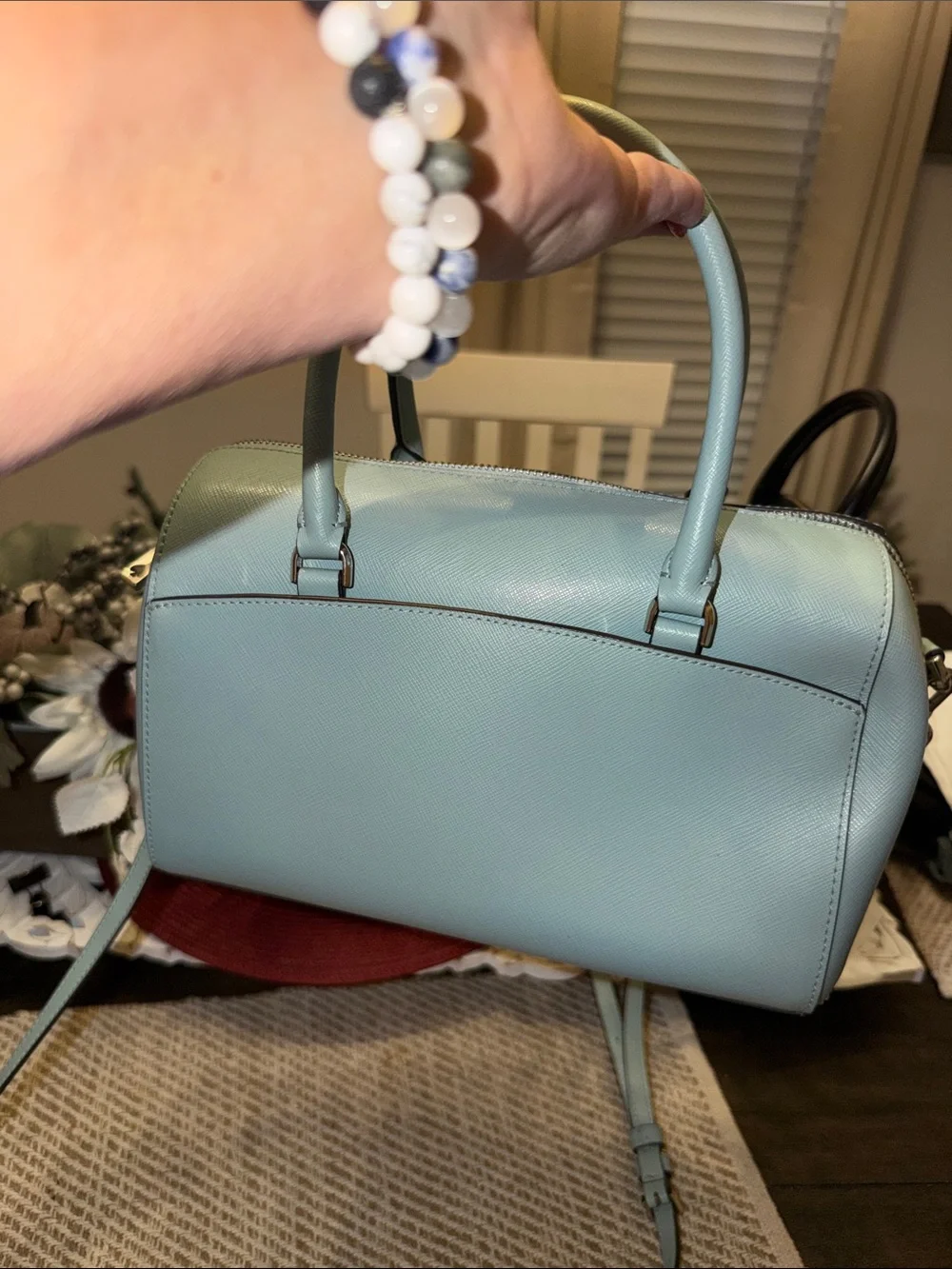 Kate Spade Devyn Medium Duffel Bag in the color Frosted Spearmint, featuring